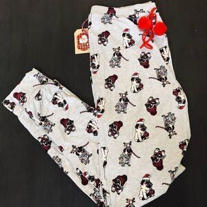 Christmas Pug Dog Santa Print Winter Holiday Lounge PJ Pants